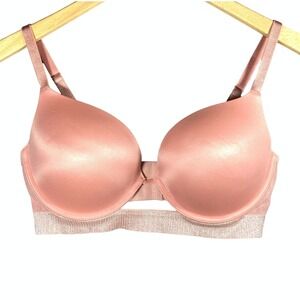 Victoria Secret Very Sexy Push Up Longline Bra 34D Pink Sparkle Smoothing Womens